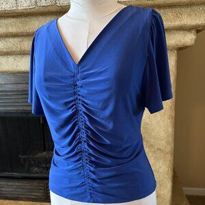 Royal Blue flutter sleeve blouse stretchy top NEW sz M